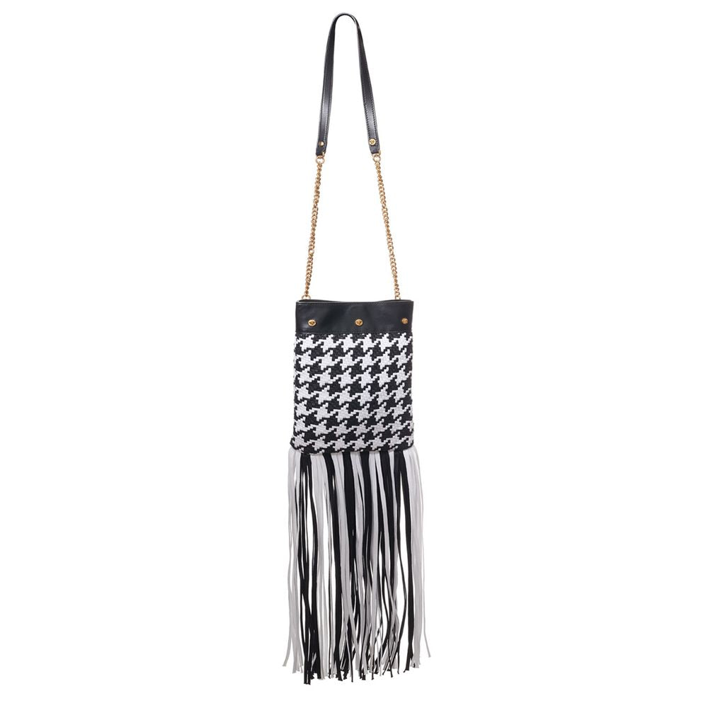 Bolsa de Ombro Versace em Couro e Tecido Preto e Branco