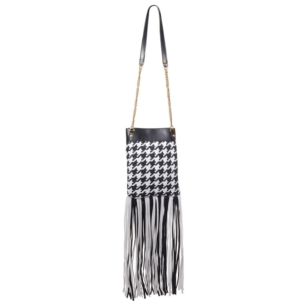 Bolsa de Ombro Versace em Couro e Tecido Preto e Branco