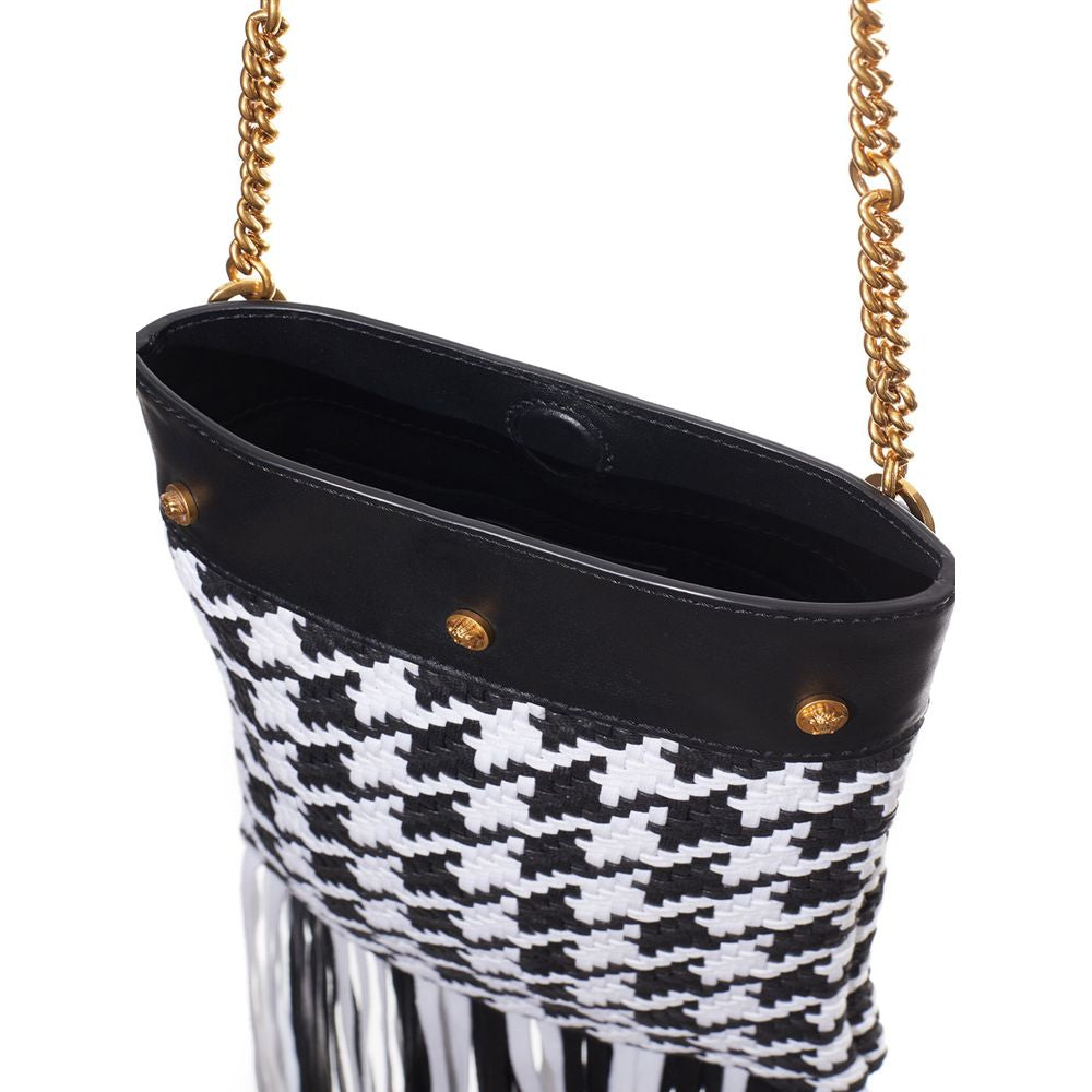 Bolsa de Ombro Versace em Couro e Tecido Preto e Branco