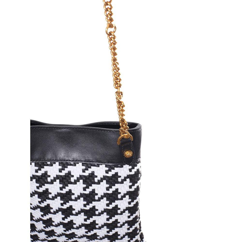 Bolsa de Ombro Versace em Couro e Tecido Preto e Branco