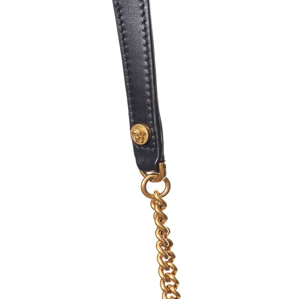 Bolsa de Ombro Versace em Couro e Tecido Preto e Branco