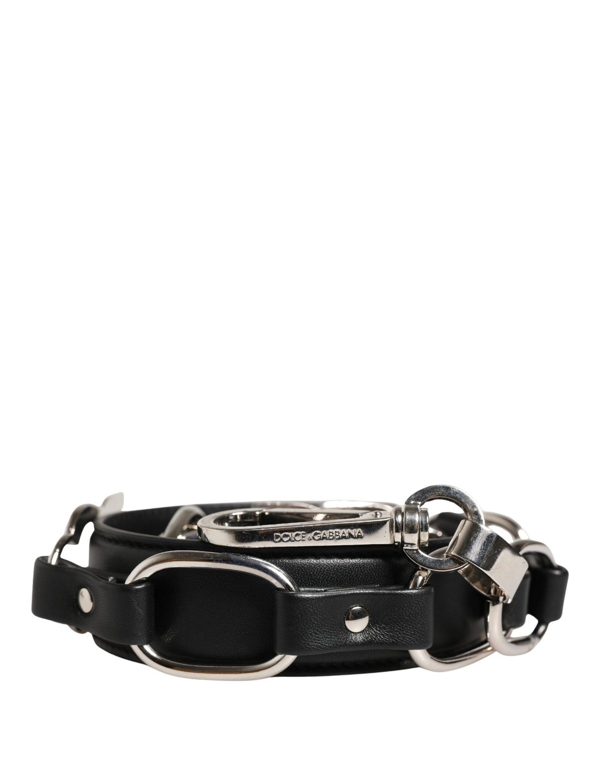 Alça de Ombro Acessório Dolce & Gabbana de Couro Preto com Corrente Prateada