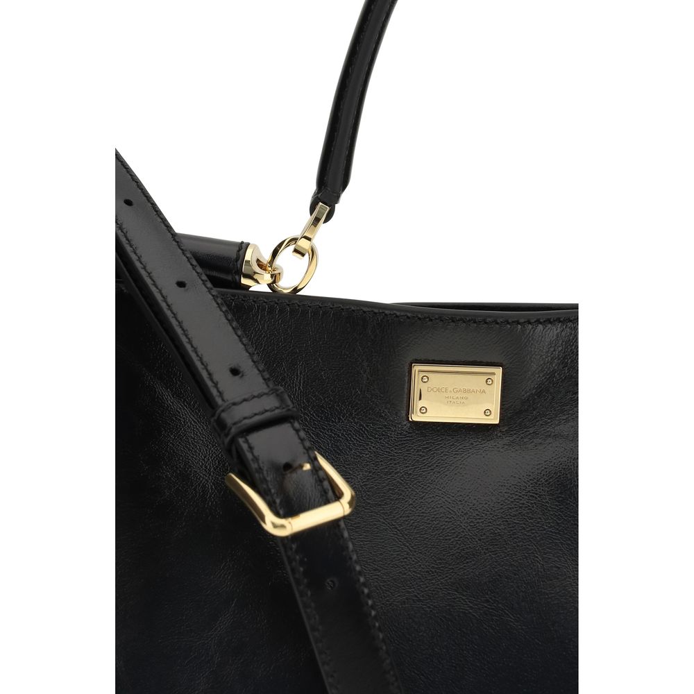 Dolce & Gabbana Bolsa de Ombro Bos Taurus em Couro de Bezerro Preto