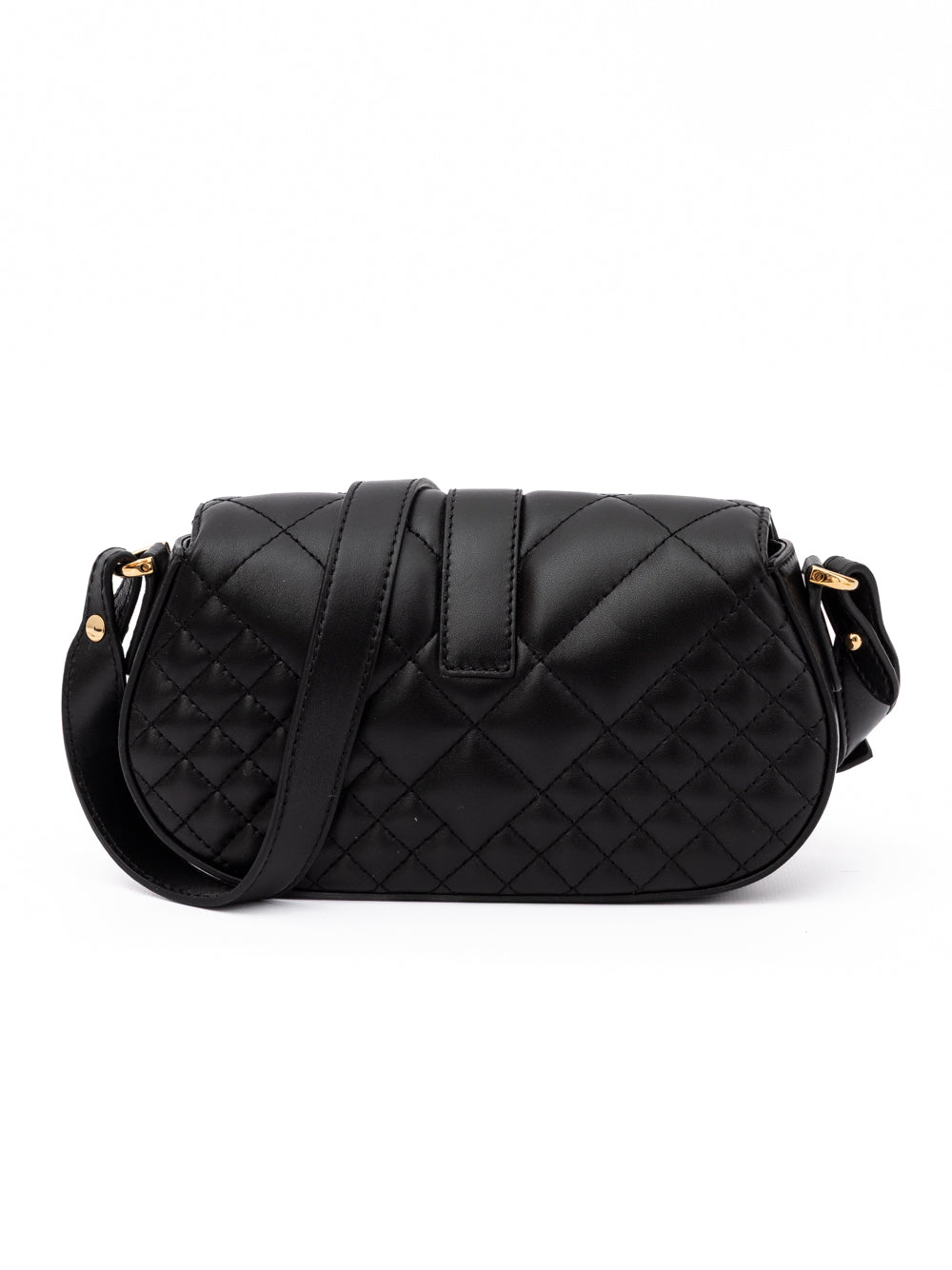 Bolsa Versace Preta de Couro Acolchoada com Alça de Ombro