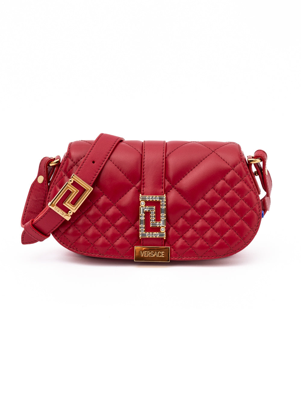 Bolsa de Ombro Acolchoada Versace de Couro Vermelho