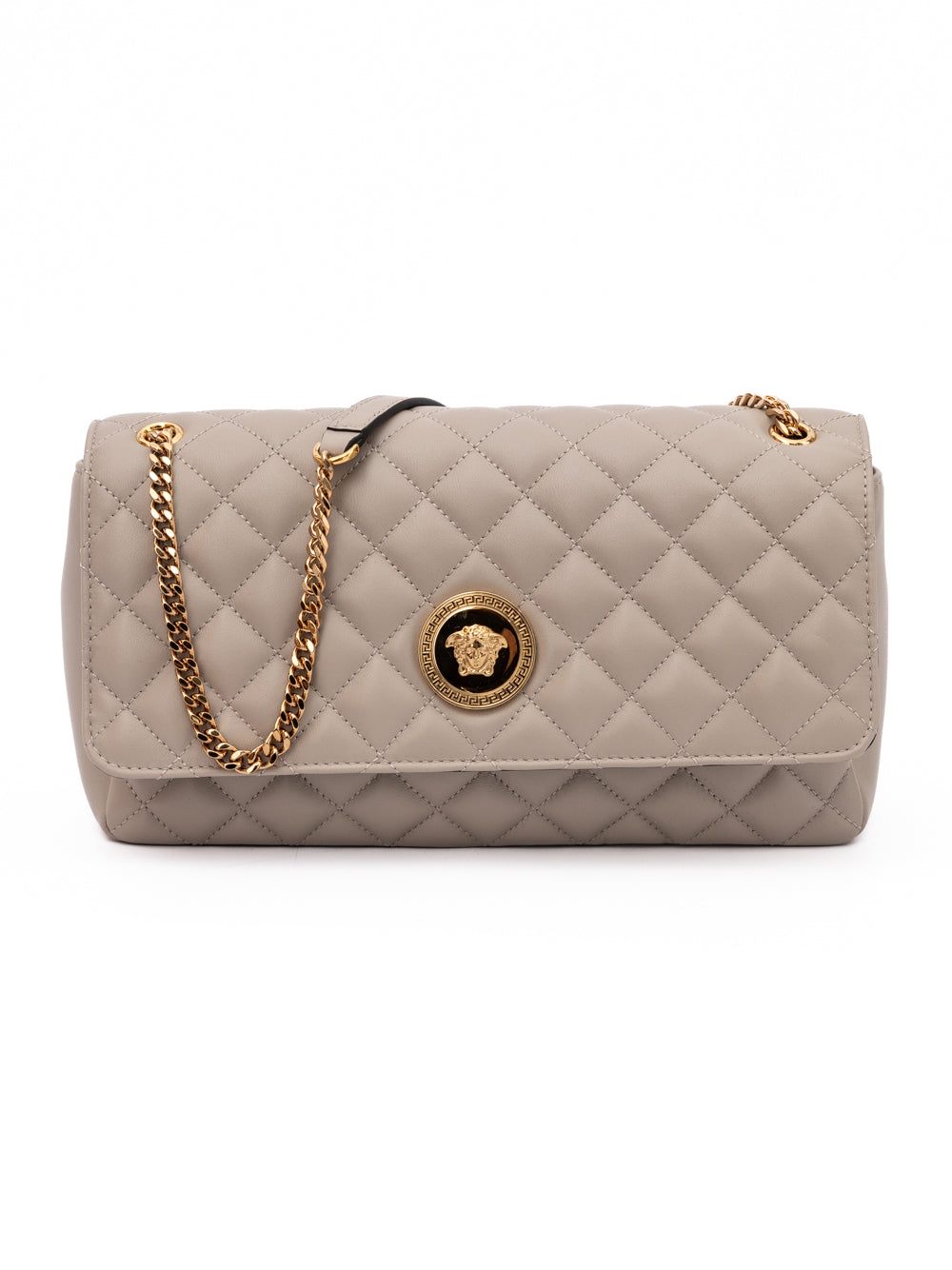 Versace Taupe Quilted Leather Shoulder Strap Bag