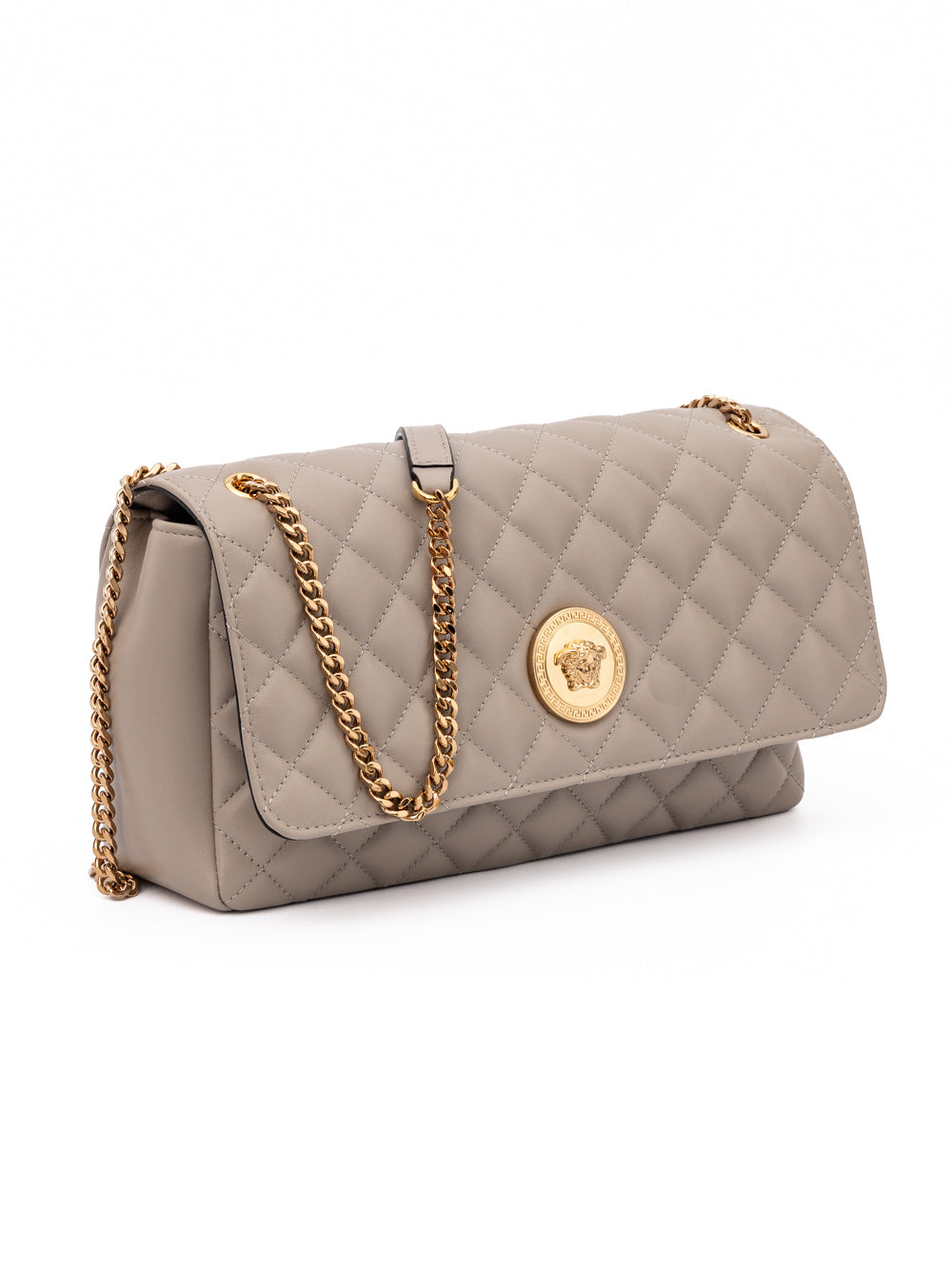 Bolsa de Ombro Versace Taupe em Couro Acolchoado
