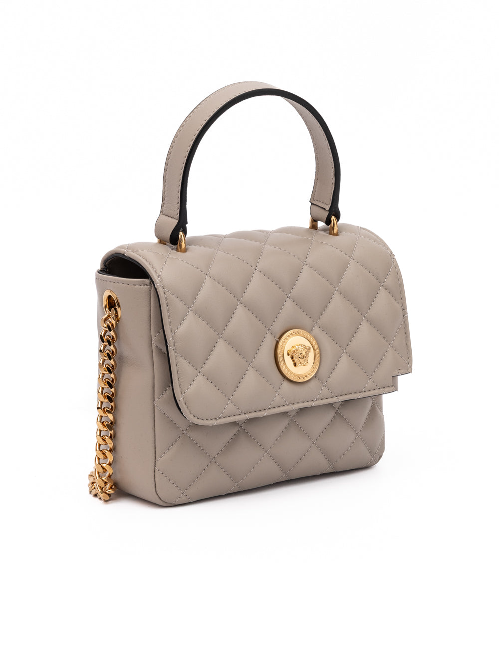 Bolsa Versace de Couro Matelassê Taupe