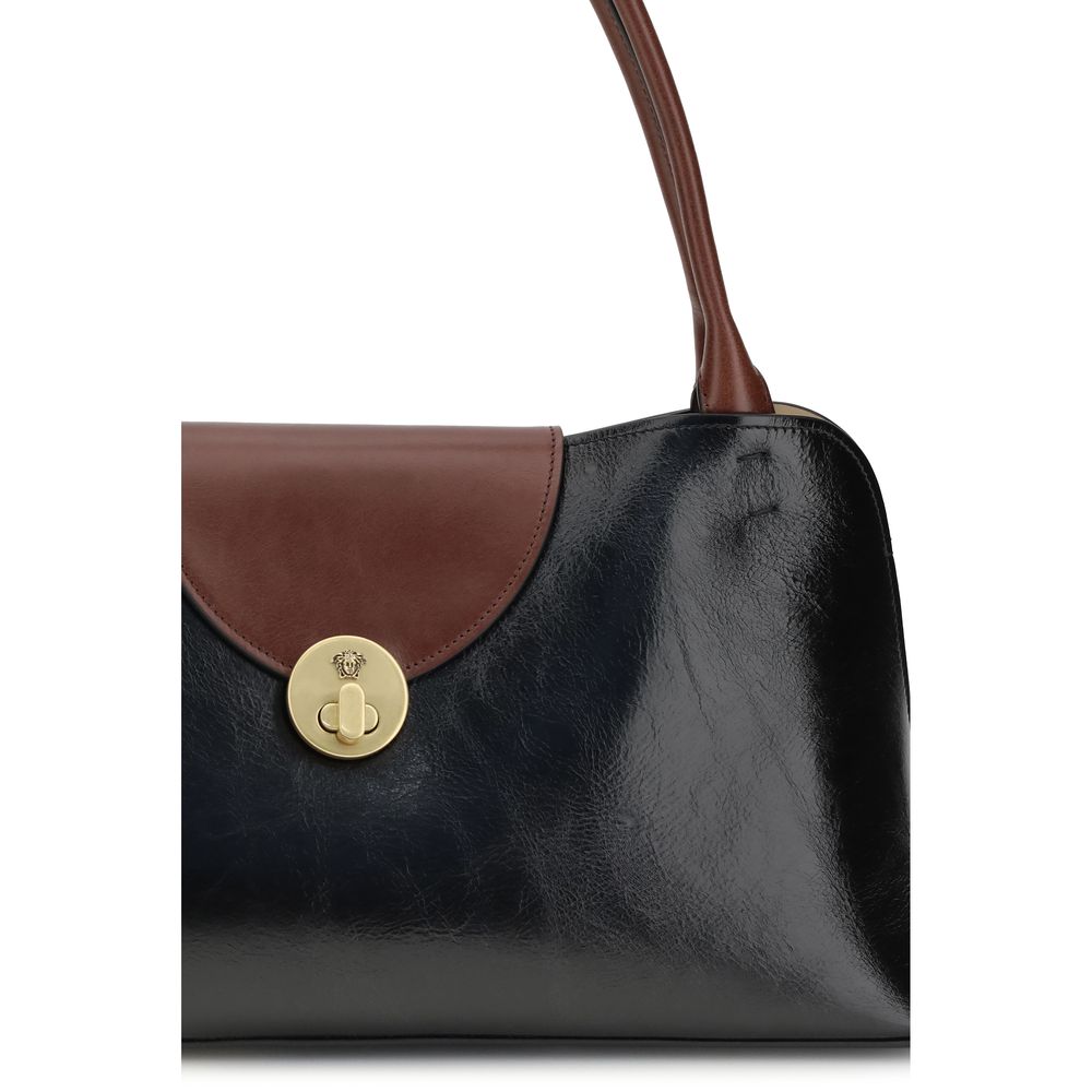 Bolsa de Ombro Versace em Couro de Bezerro Preto Bos Taurus