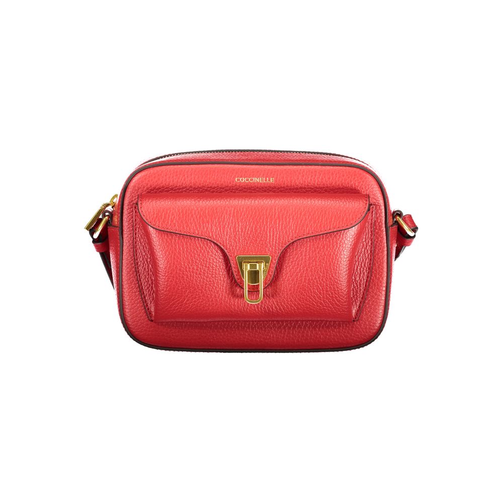 Bolsa Feminina de Couro Coccinelle Rosso com Alça Ajustável e Bolsos