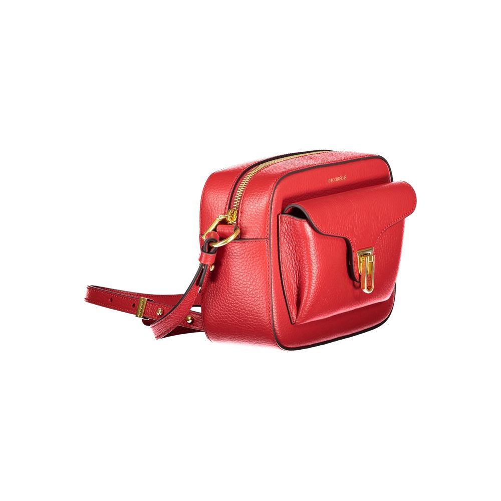 Bolsa Feminina de Couro Coccinelle Rosso com Alça Ajustável e Bolsos