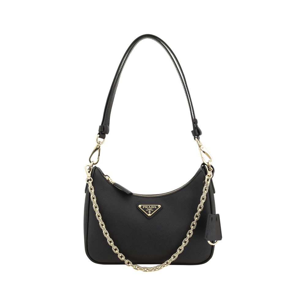 Bolsa de Ombro Prada em Couro de Bezerro Preto Bos Taurus