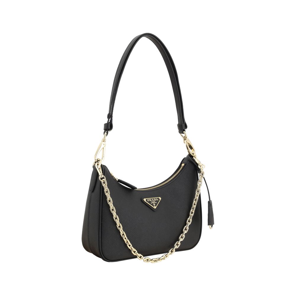 Bolsa de Ombro Prada em Couro de Bezerro Preto Bos Taurus