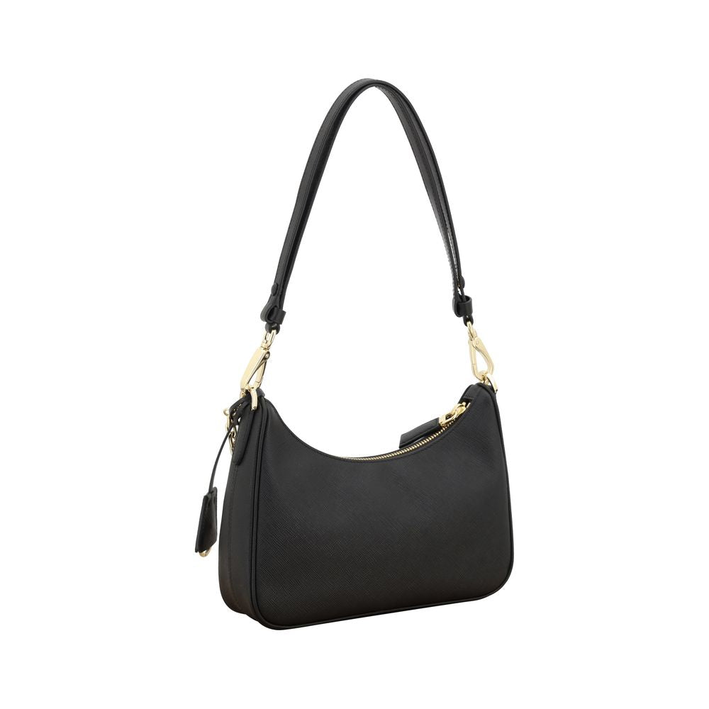 Bolsa de Ombro Prada em Couro de Bezerro Preto Bos Taurus