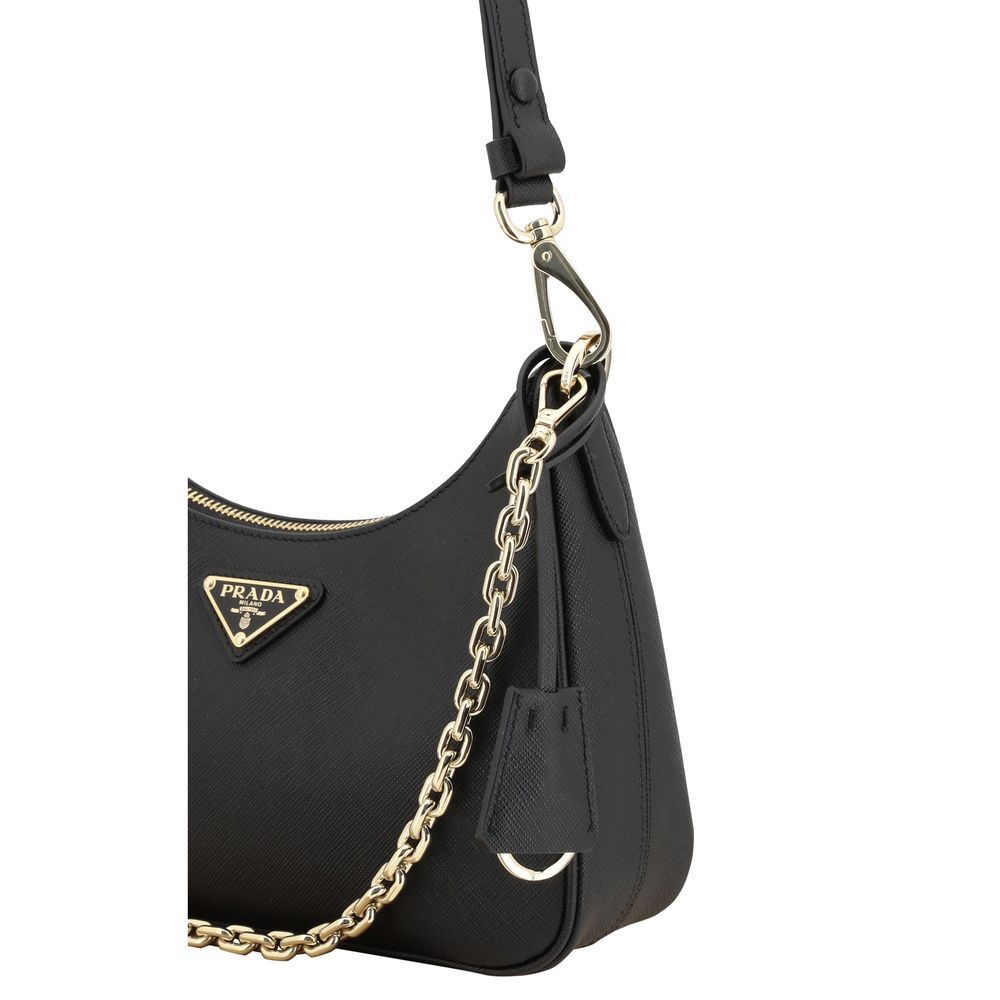 Bolsa de Ombro Prada em Couro de Bezerro Preto Bos Taurus