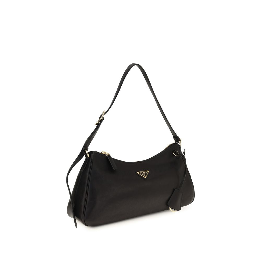 Bolsa de Ombro Prada Preta em Couro de Bezerro Bos Taurus
