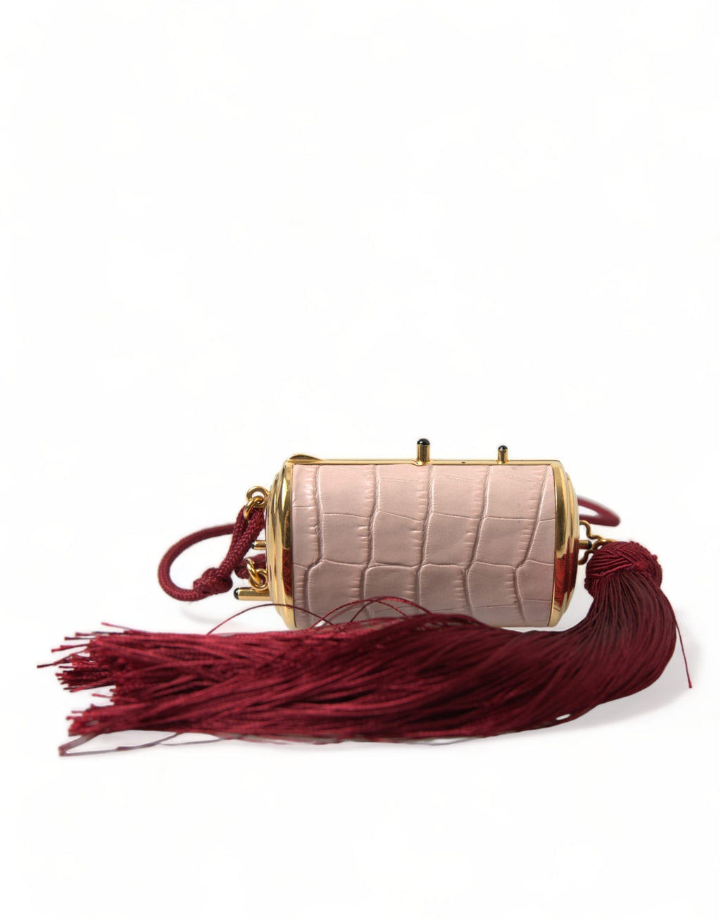 Dolce & Gabbana Nécessaire Mini Espelho Tassel Couro Exótico Rosa