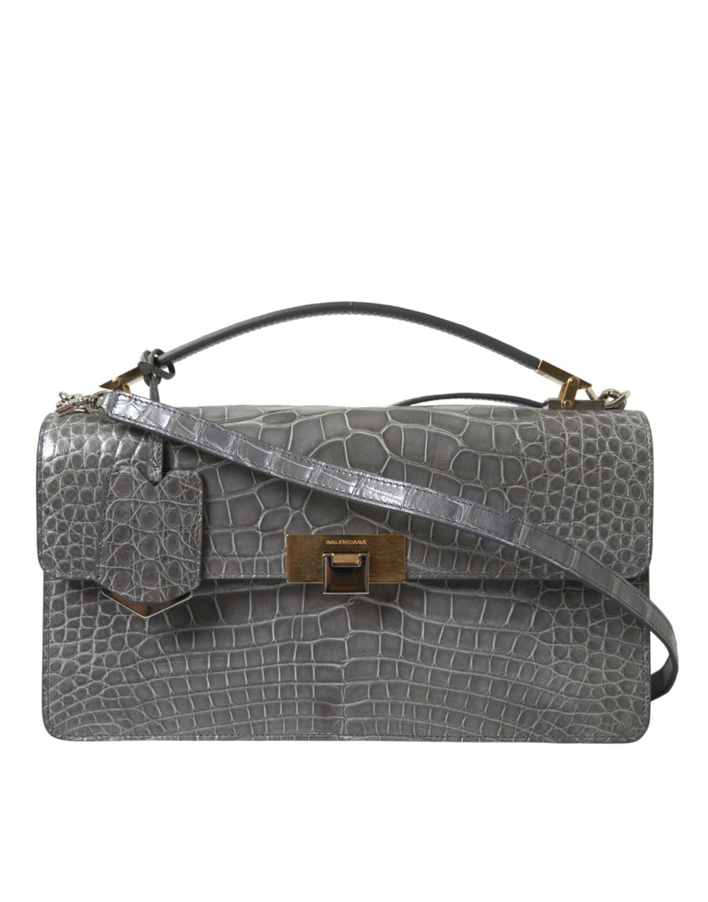 Bolsa de Ombro Balenciaga Média de Couro Exótico Cinza
