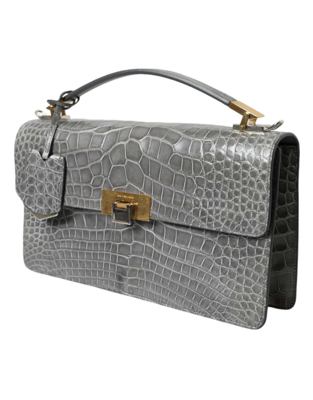 Bolsa de Ombro Balenciaga Média de Couro Exótico Cinza
