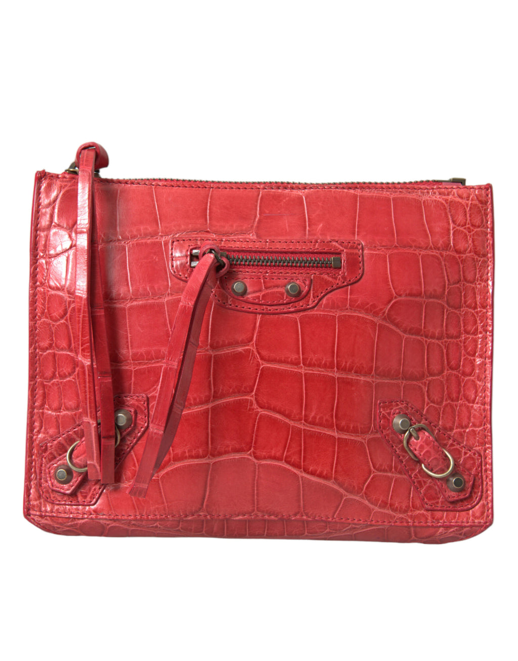 Balenciaga Bolsa Wristlet Clutch de Couro Exótico Vermelho Modelo Clássico