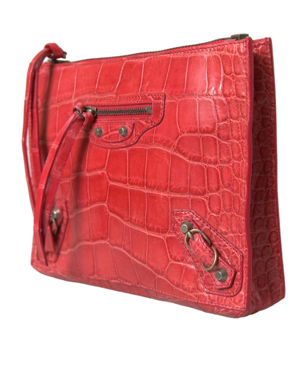 Balenciaga Bolsa Wristlet Clutch de Couro Exótico Vermelho Modelo Clássico