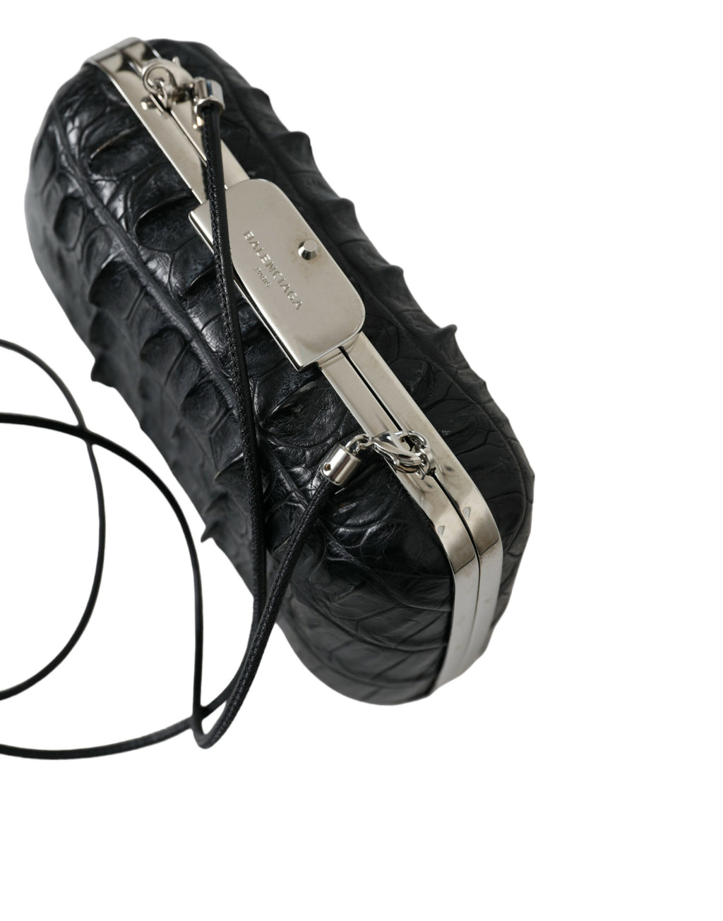 Balenciaga Bolsa Clutch de Ombro Transversal Box em Couro Exótico Preto