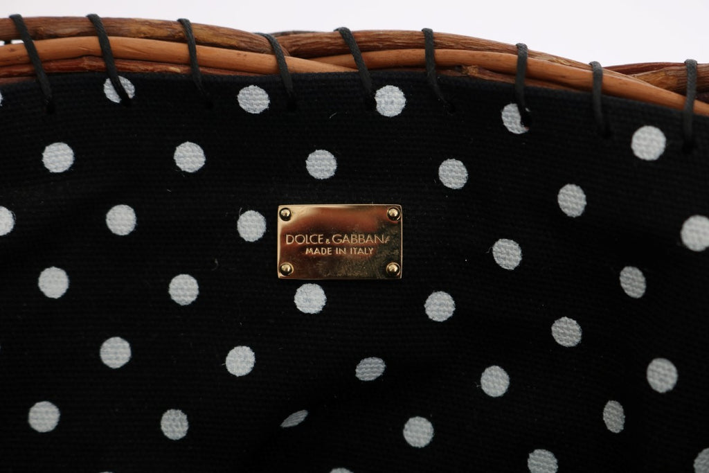 Bolsa Dolce & Gabbana AGNESE Bege de Palha e Pele de Cobra com Pompons de Cristal