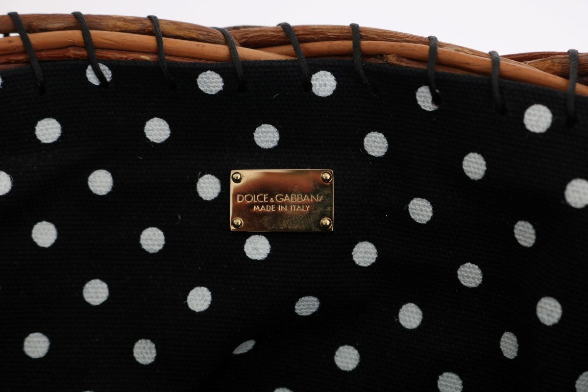 Bolsa Dolce & Gabbana AGNESE Bege de Palha e Pele de Cobra com Pompons de Cristal