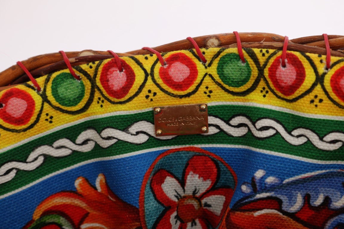 Dolce & Gabbana Bolsa Agnela de Palha Multicolorida com Cristais e Pompons