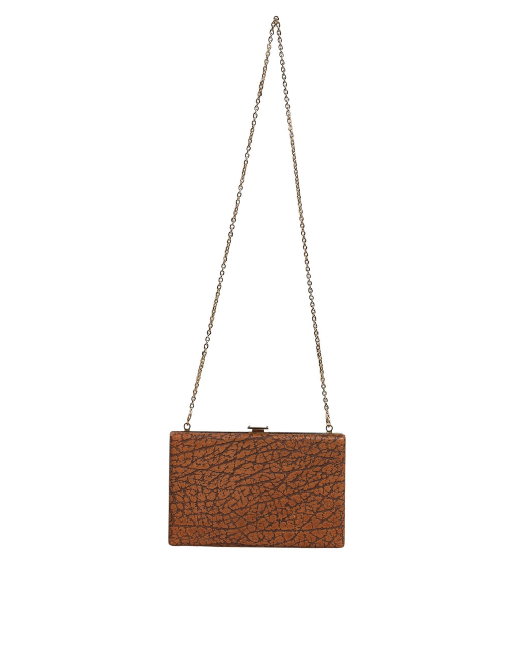 Bolsa Transversal Mini Clutch Marrom em Couro com Armação Dourada Dolce & Gabbana
