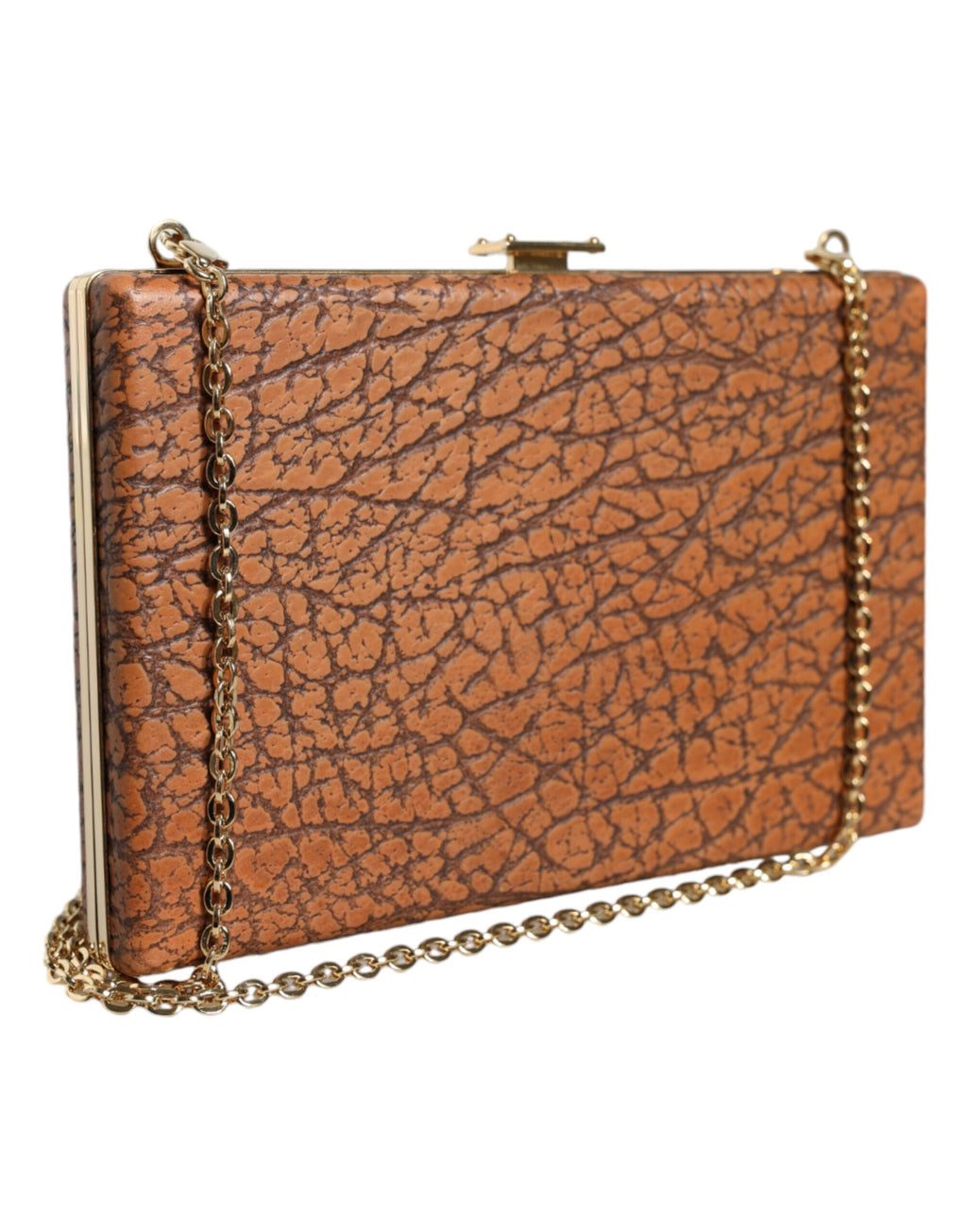 Bolsa Transversal Mini Clutch Marrom em Couro com Armação Dourada Dolce & Gabbana