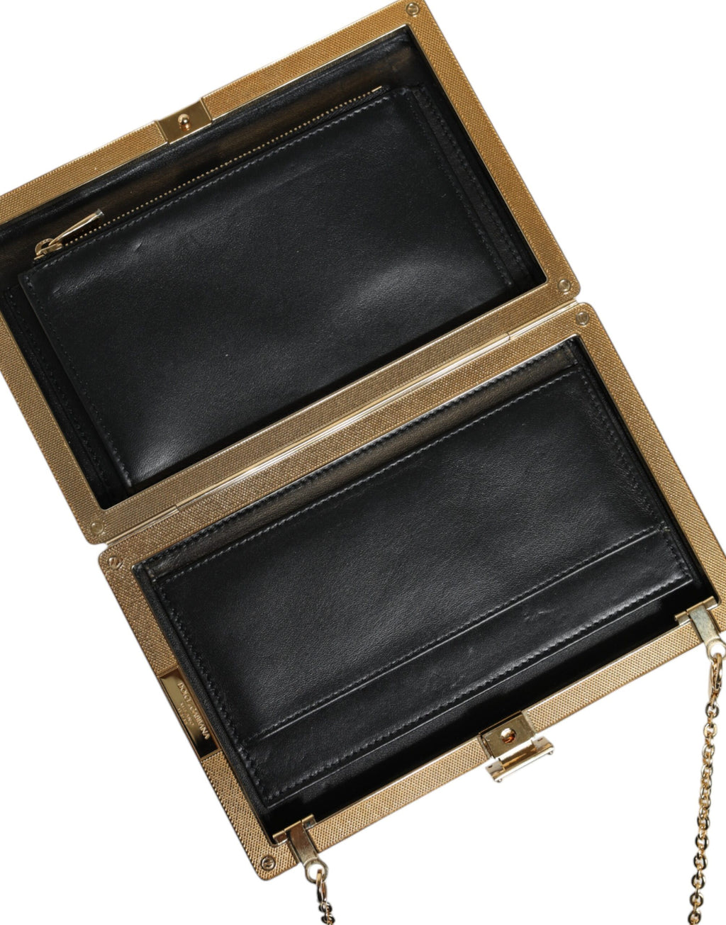 Bolsa Transversal Mini Clutch Marrom em Couro com Armação Dourada Dolce & Gabbana