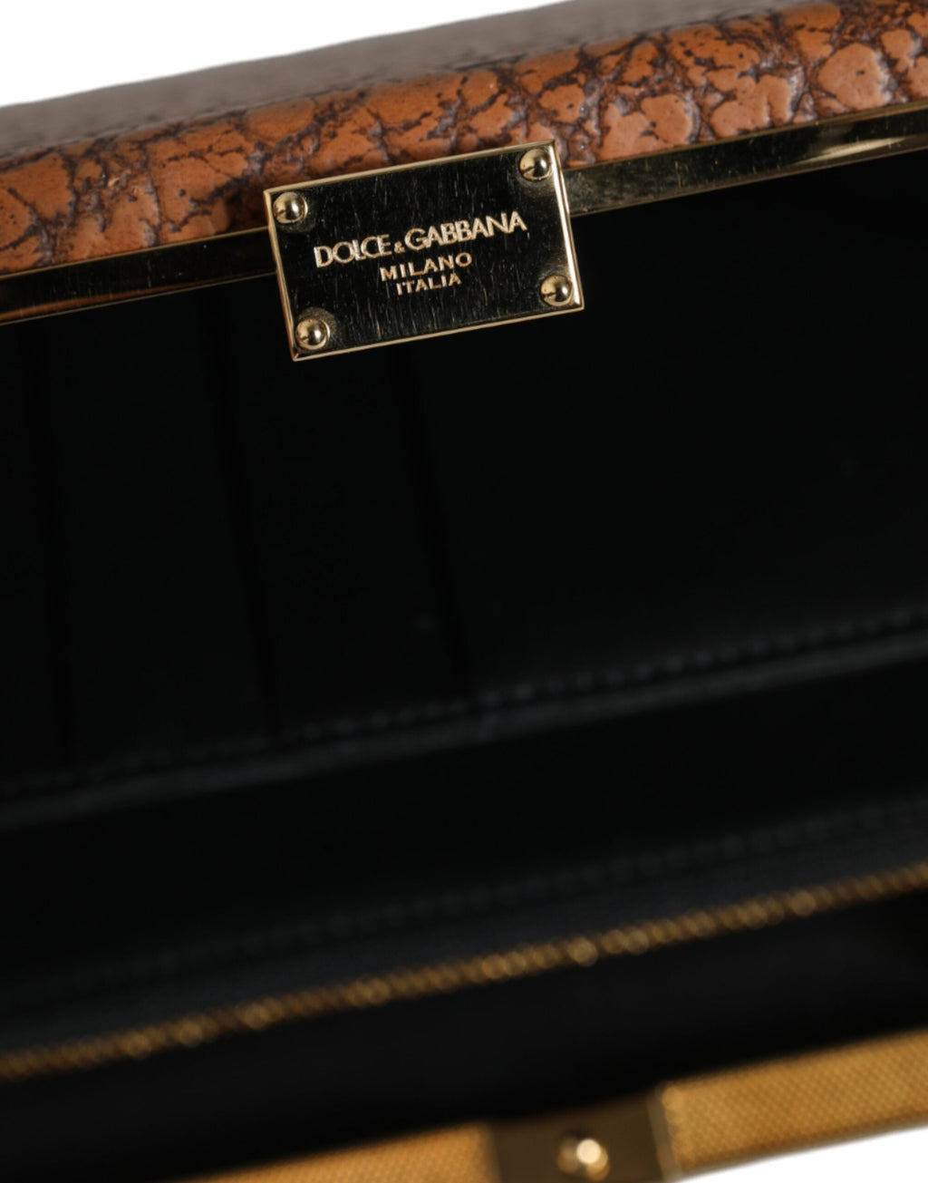 Bolsa Transversal Mini Clutch Marrom em Couro com Armação Dourada Dolce & Gabbana