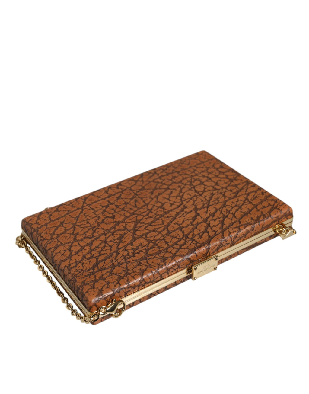 Bolsa Transversal Mini Clutch Marrom em Couro com Armação Dourada Dolce & Gabbana
