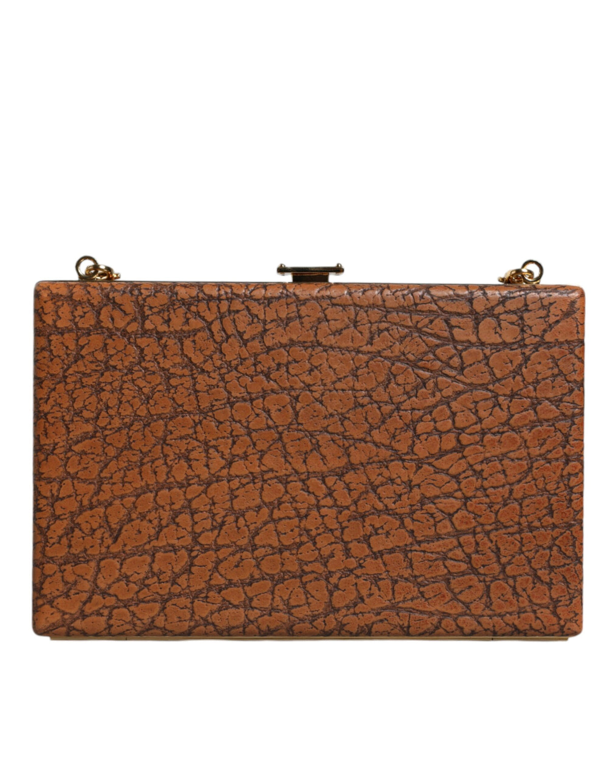 Bolsa Transversal Mini Clutch Marrom em Couro com Armação Dourada Dolce & Gabbana