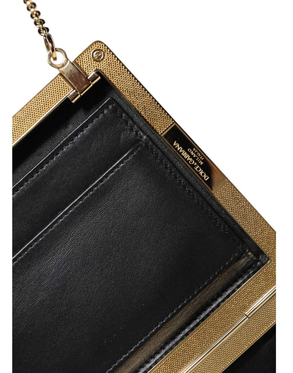 Bolsa Transversal Mini Clutch Marrom em Couro com Armação Dourada Dolce & Gabbana