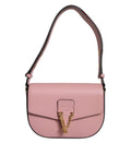 Bolsa Tiracolo Versace em Couro de Vitelo Rosa Granulado com Logotipo