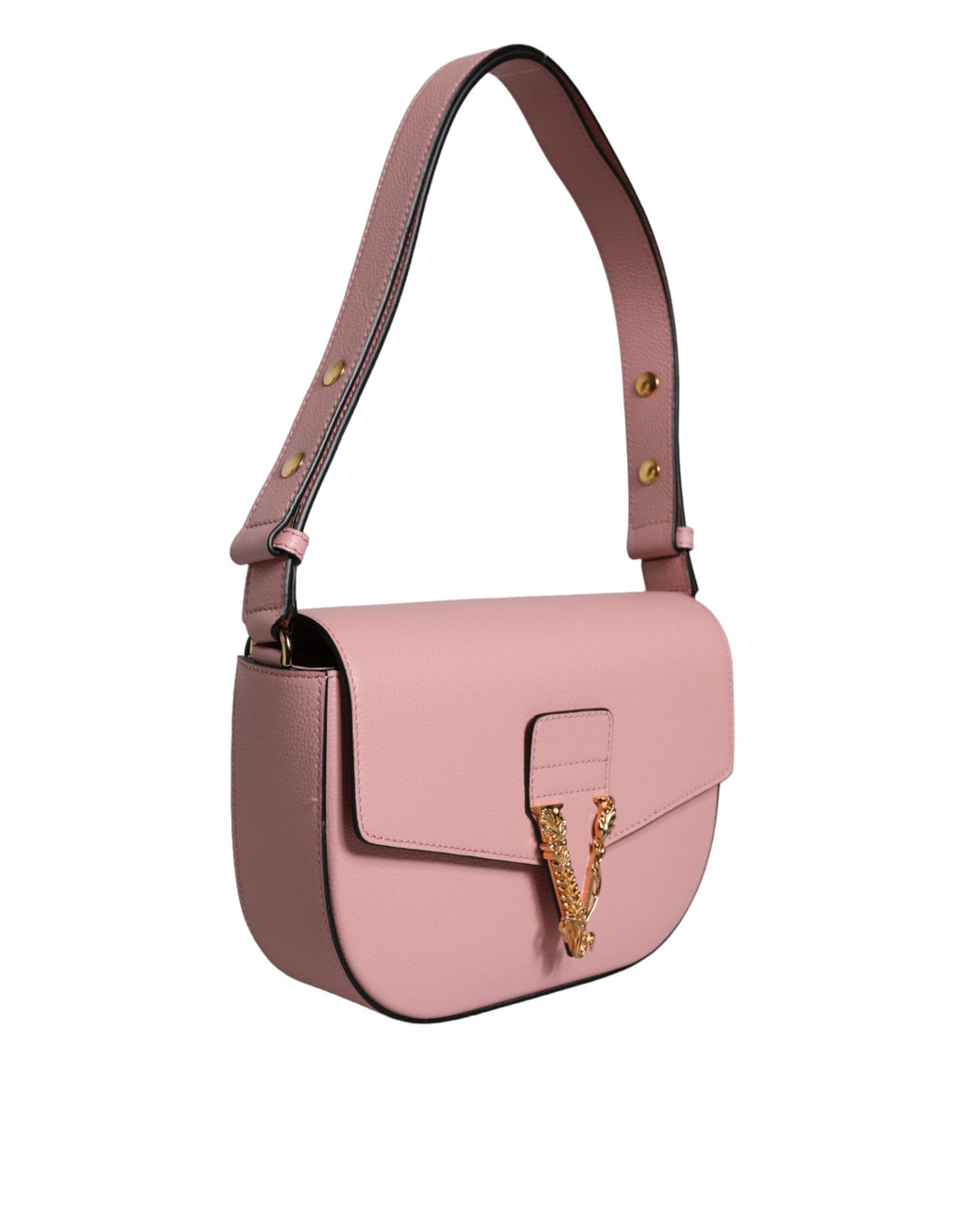 Bolsa Tiracolo Versace em Couro de Vitelo Rosa Granulado com Logotipo