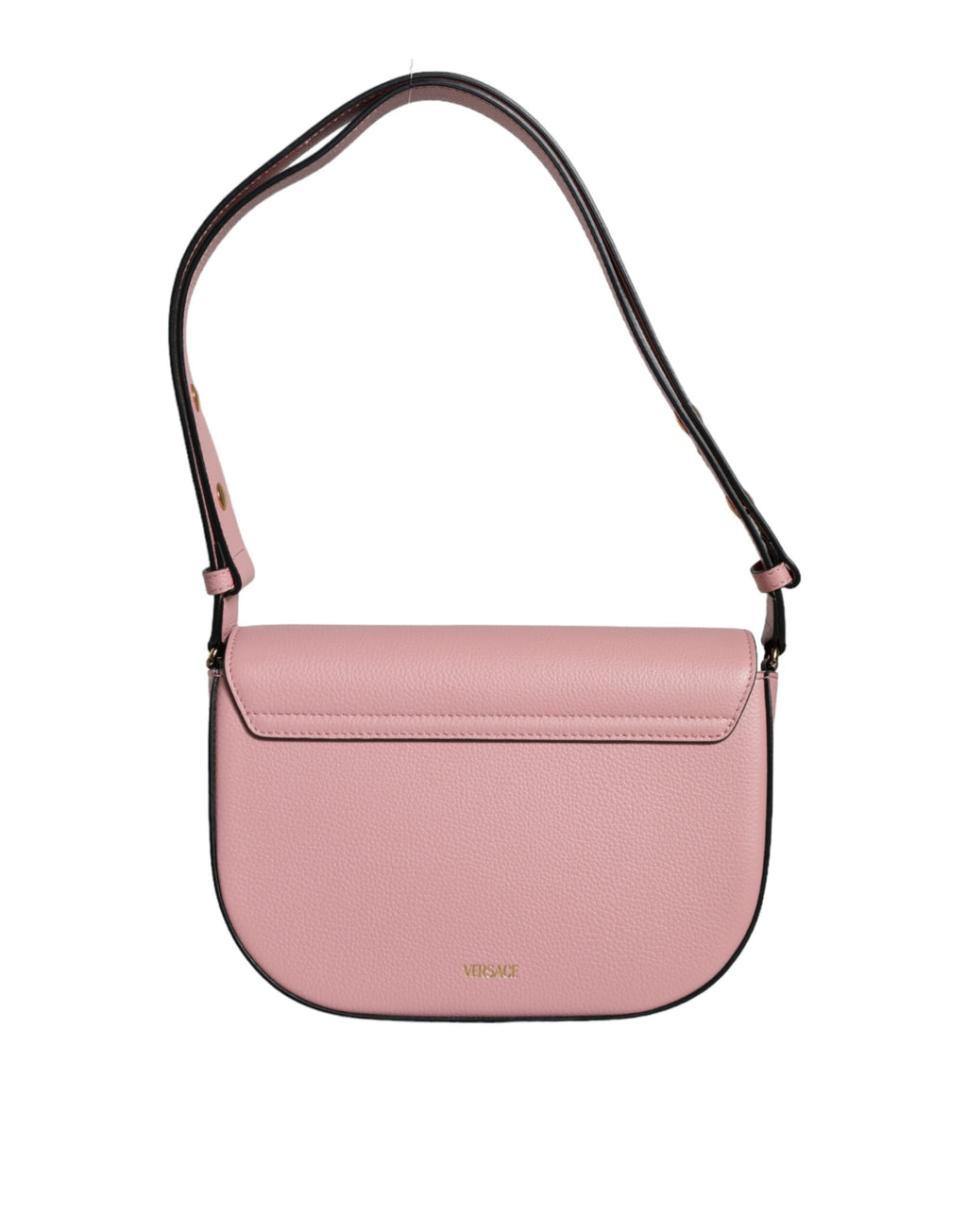 Bolsa Tiracolo Versace em Couro de Vitelo Rosa Granulado com Logotipo