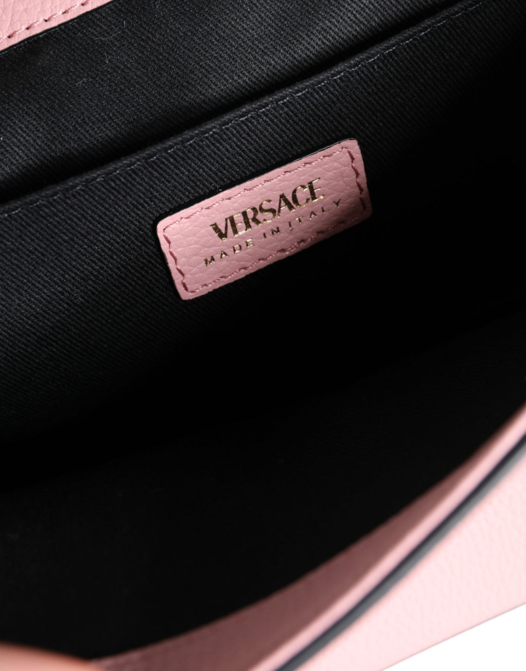 Bolsa Tiracolo Versace em Couro de Vitelo Rosa Granulado com Logotipo