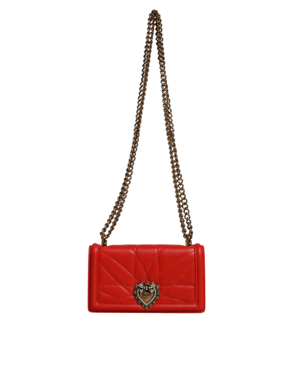 Bolsa Transversal Porta Celular Dolce & Gabbana Devotion Acolchoada Vermelha com Corrente