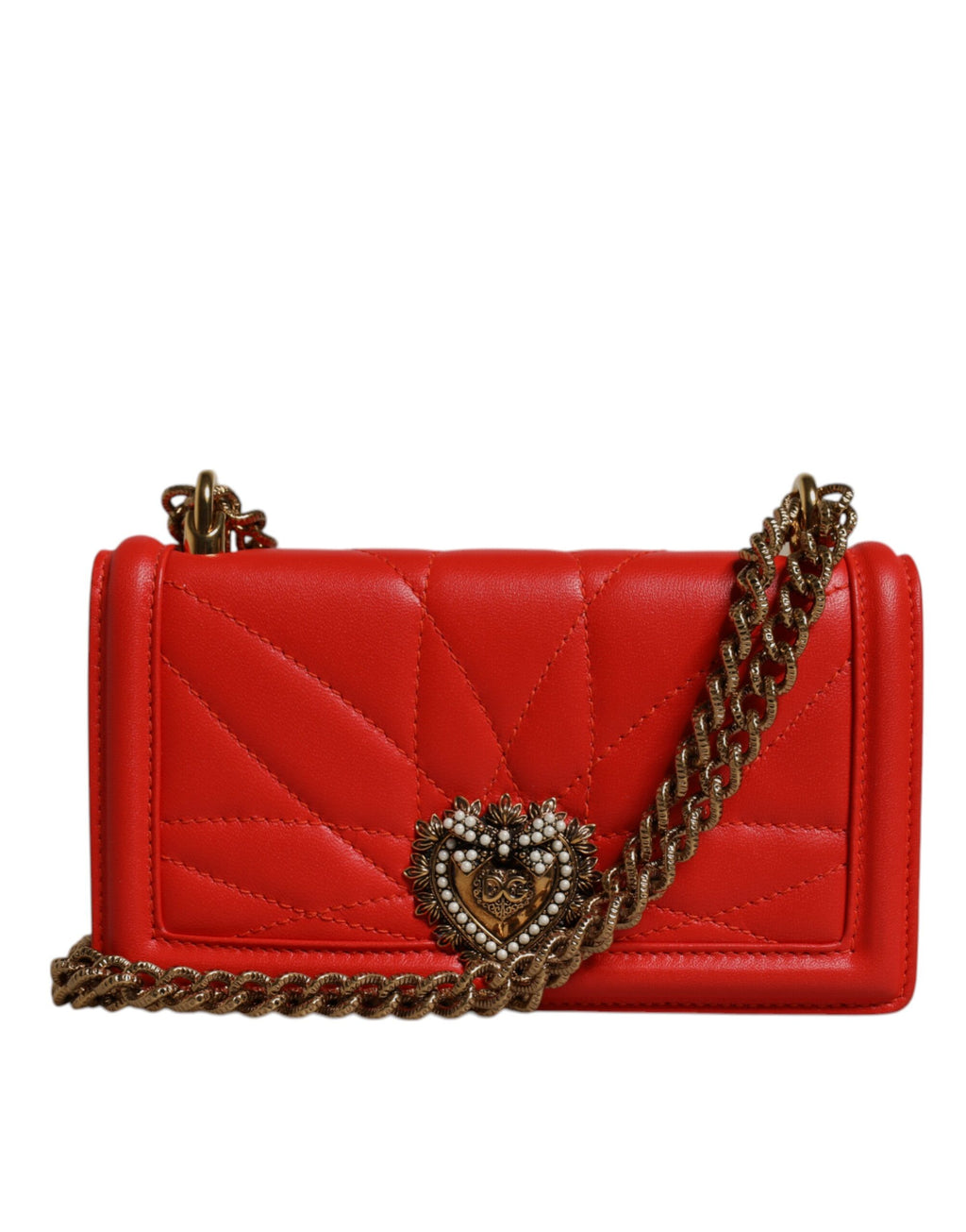 Bolsa Transversal Porta Celular Dolce & Gabbana Devotion Acolchoada Vermelha com Corrente