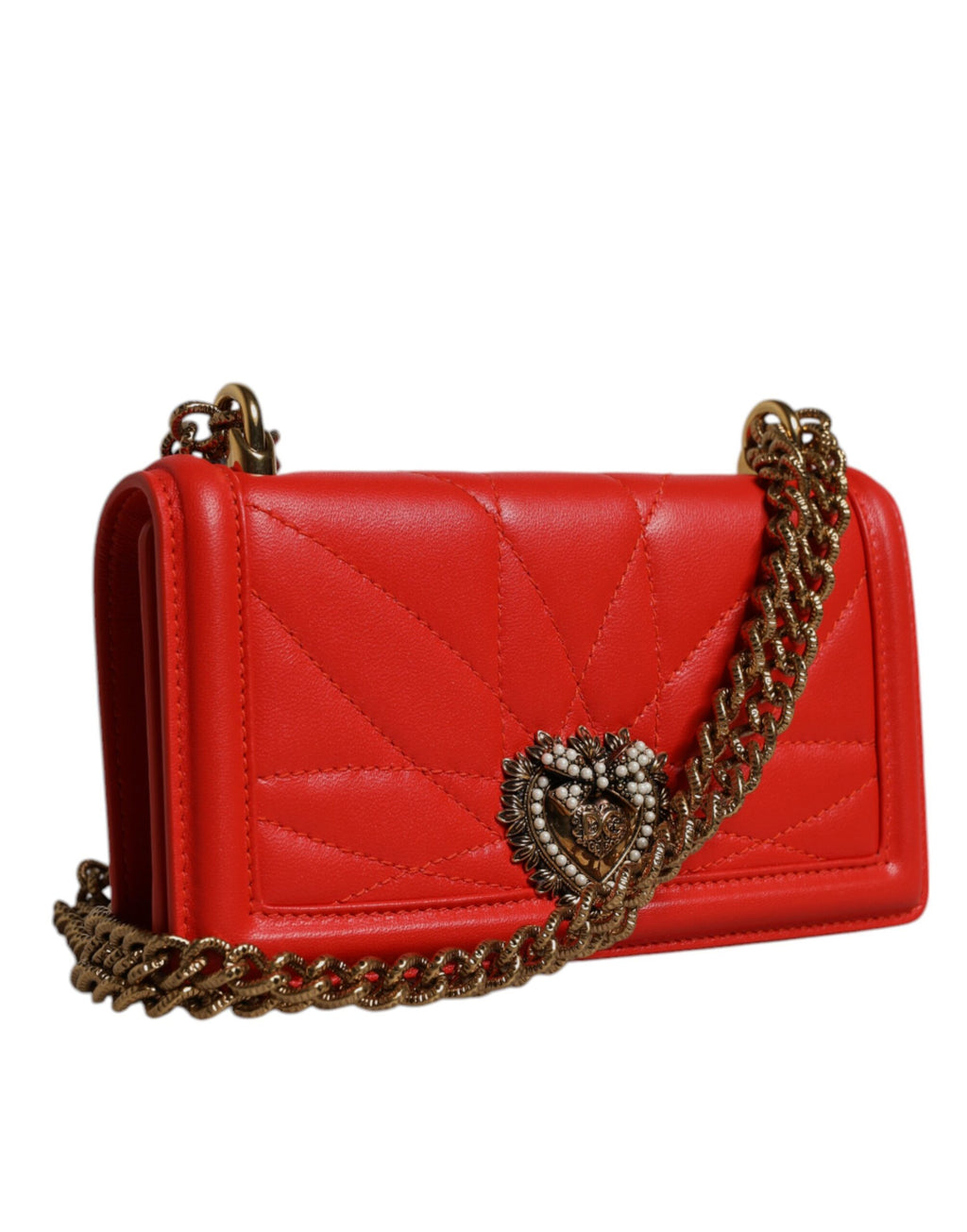 Bolsa Transversal Porta Celular Dolce & Gabbana Devotion Acolchoada Vermelha com Corrente