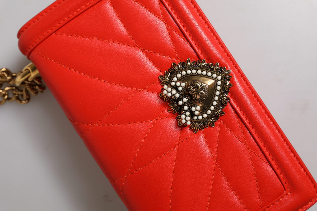 Bolsa Transversal Porta Celular Dolce & Gabbana Devotion Acolchoada Vermelha com Corrente