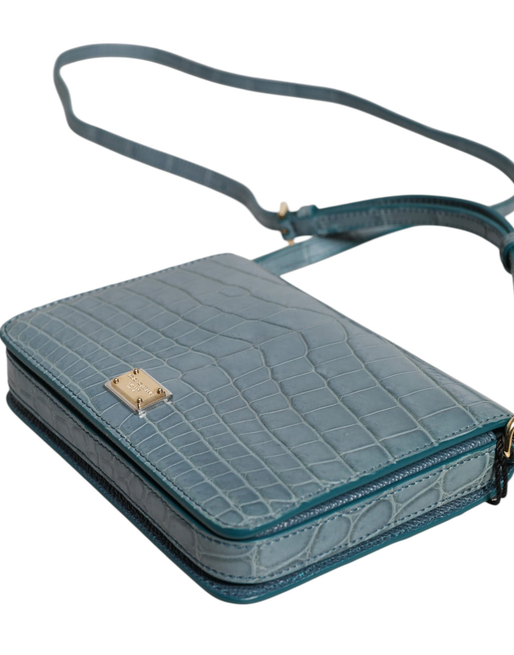 Minibolsa transversal Dolce & Gabbana de couro exótico verde com placa DG