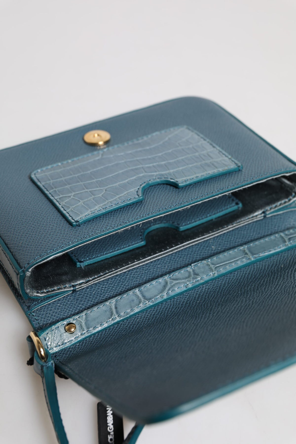 Minibolsa transversal Dolce & Gabbana de couro exótico verde com placa DG