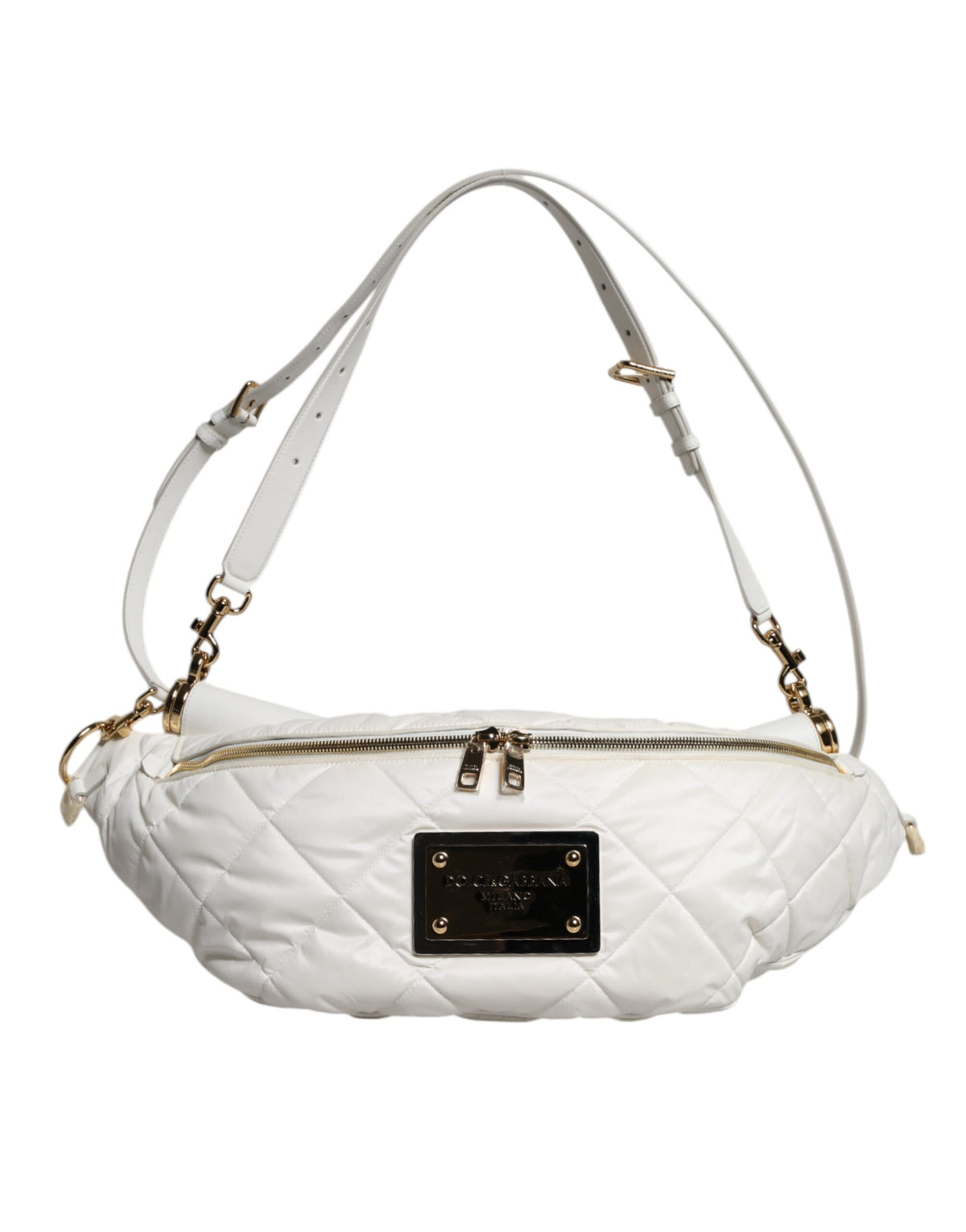 Bolsa De Cintura Dolce & Gabbana Branca Acolchoada Com Logo De Placa