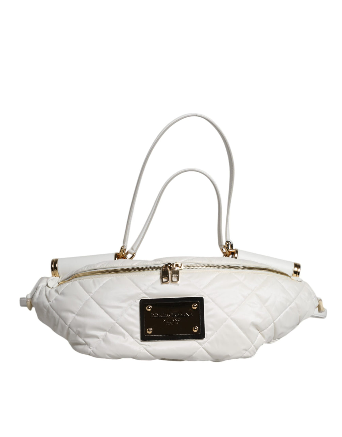 Bolsa De Cintura Dolce & Gabbana Branca Acolchoada Com Logo De Placa