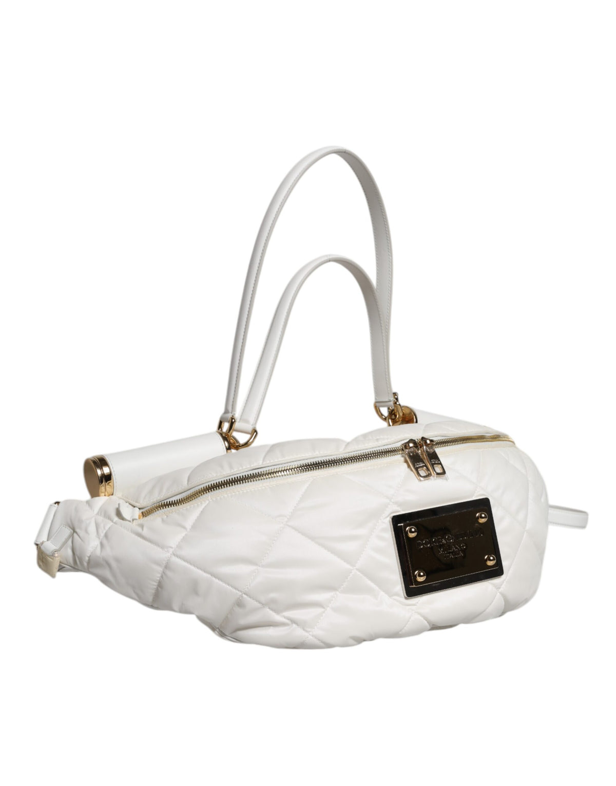 Bolsa De Cintura Dolce & Gabbana Branca Acolchoada Com Logo De Placa
